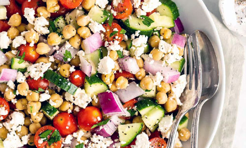 Fresh Mediterranean chickpea salad in a bowl